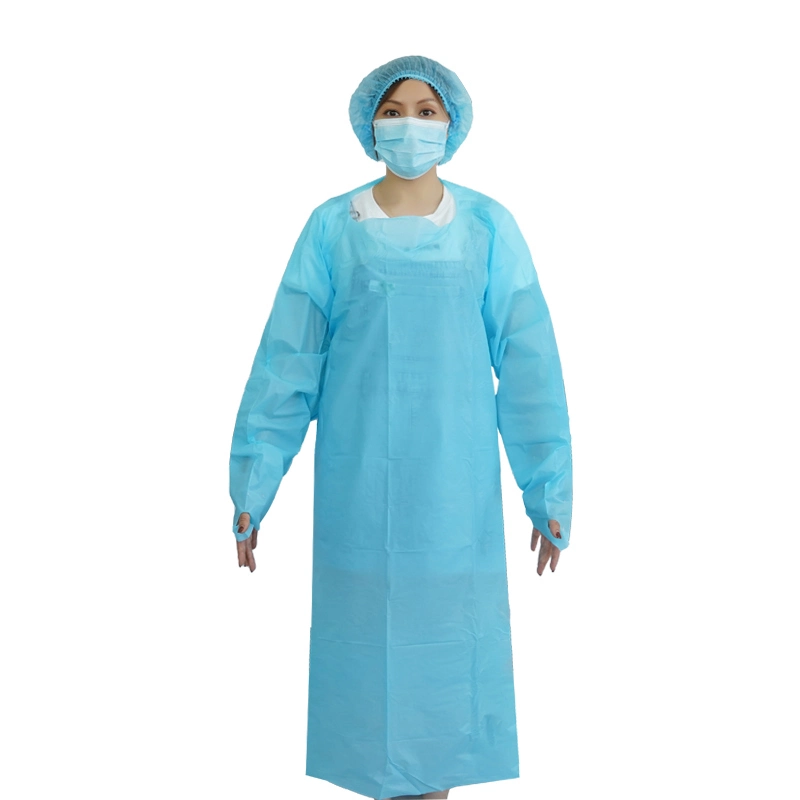 Long Sleeve Disposable CPE Gown with Thumb Loops Medical Isolation Gown